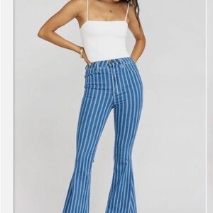 Show Me Your MuMu Blue Flare Jeans with Pinstripes